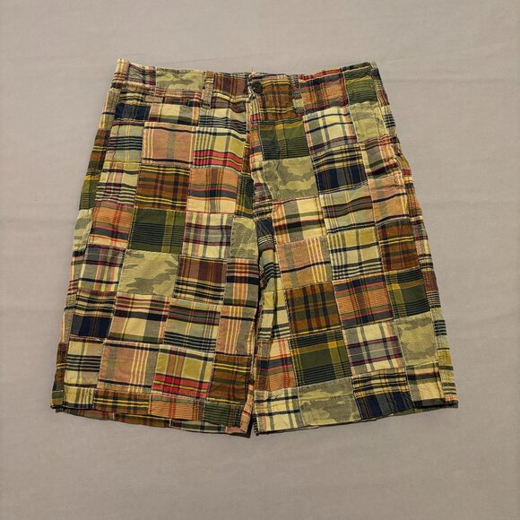 American Eagle Shorts 34 36x10 Beige Patchwork Longer Length Y2K High Rise - Picture 1 of 7
